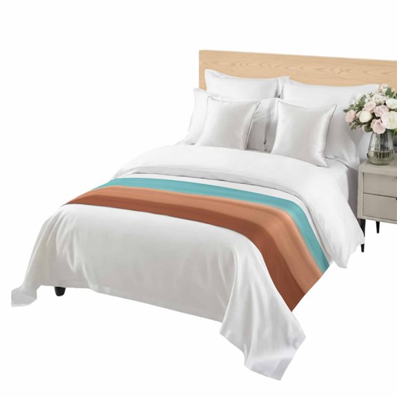 Gradient Teal Bed Runner Twin Size Abstract Teal Coral Red Gradient Water Ripples Soft Bed Scarf for Foot of Bed, Decorative Bedding Scarf Protection for Hotel Home Bedroom 71 x 20 Inch