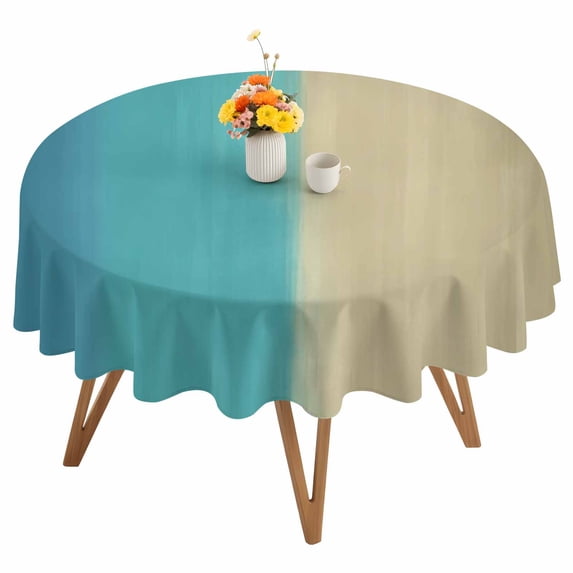 Gradient Teal Blue Round Tablecloth 54 inches Abstract Teal Blue Khaki Gradient Water Ripples Waterproof Oil-Proof Table Cloth Round Table Cover for Holiday Party Picnic Dinner Decor Indoor Outdoor