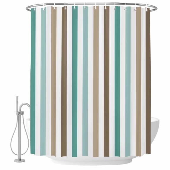 Gradient Teal Brown Stripes Bathroom Shower Curtains with Hooks, Minimalist Vertical Striped Waterproof Fabric Washable Shower Curtain for Home Hotel Bathtub Decor 72x72 Inch