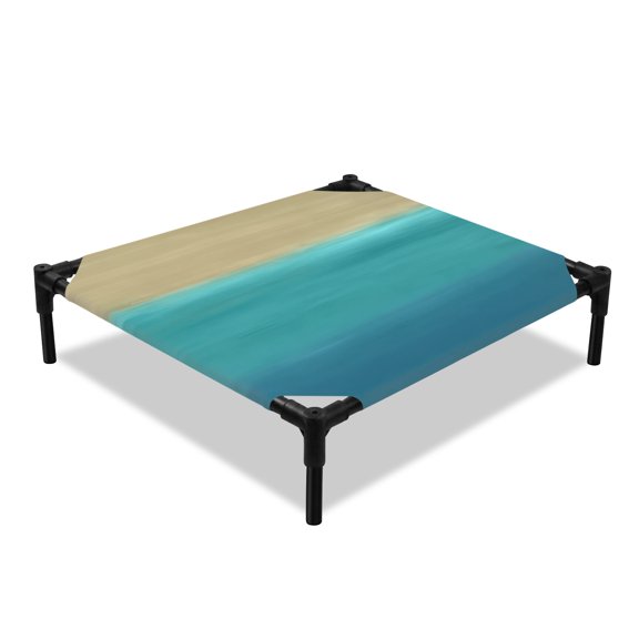 Gradient Teal Elevated Dog Bed, Abstract Teal Green Khaki Gradient Water Ripples Cooling Breathable Outdoor Raised Dog Cot Bed with Metal Frame Non-Slip Feet for Small Dog 20x20in