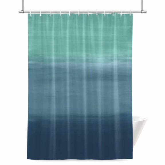 Gradient Teal Green Shower Curtain, Abstract Teal Green Blue Gradient Water Ripples Waterproof Shower Curtain Set with 12 Hooks Lightweight Bath Curtains Fabric Bathroom Decor 36x72 Inches