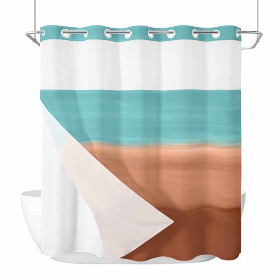 Gradient Teal No Hook Shower Curtain with Snap in Liner Abstract Teal Coral Red Gradient Water Ripples Waterproof Bathroom Shower Curtain with See Through Top Window for Bathtub 72" x 72"