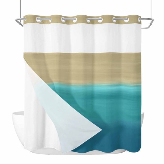 Gradient Teal No Hook Shower Curtain with Snap in Liner Abstract Teal Green Khaki Gradient Water Ripples Waterproof Bathroom Shower Curtain with See Through Top Window for Bathtub 72" x 72"