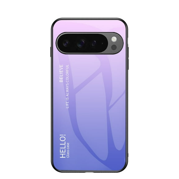 Gradient Tempered Glass Case Compatible with Google Pixel 9/9 Pro, Slim Anti-Scratch Shockproof Protective Lightweight Glossy Back Cover for Google Pixel 9/9 Pro Case Wireless Charging - Lightpurple