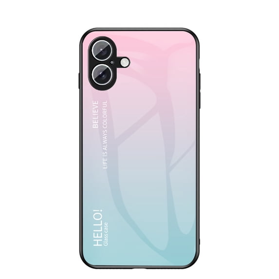 Gradient Tempered Glass Case Compatible with iPhone 16, Slim Thin Anti-Scratch Shockproof Protective Lightweight Glossy Back Cover for iPhone 16 Case Wireless Charging - Pink