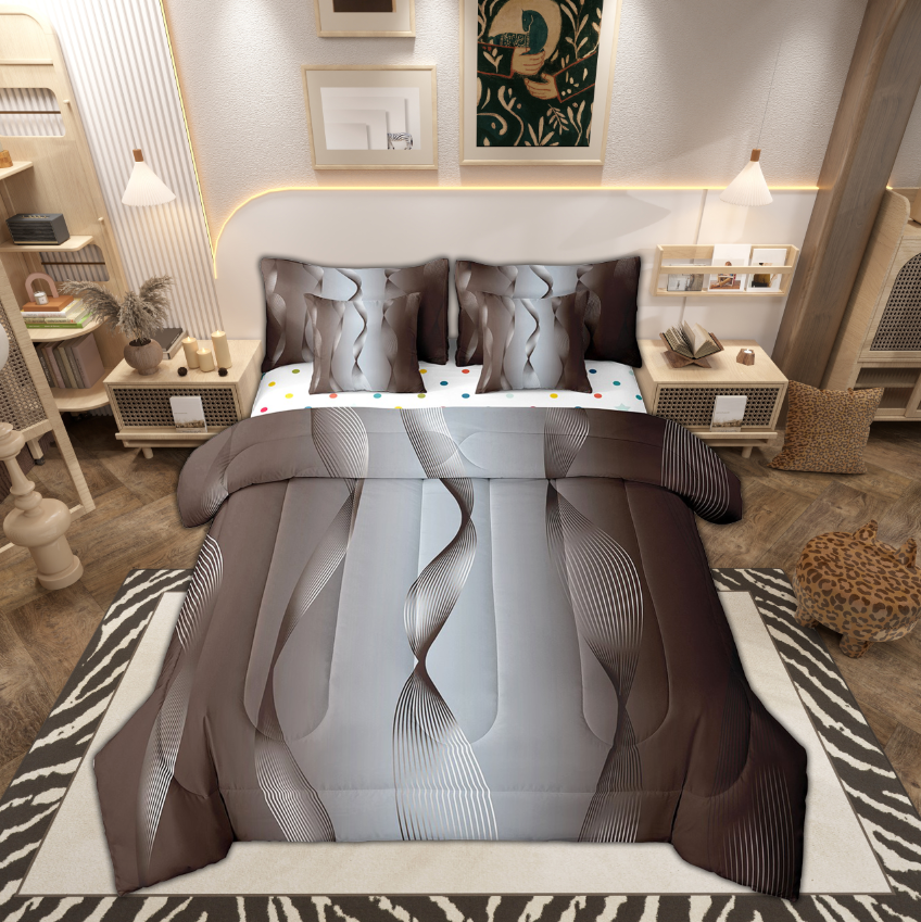 Gradient Terra Brown and Grey Comforter Set 7 Piece Bed in a Bag Twin ...