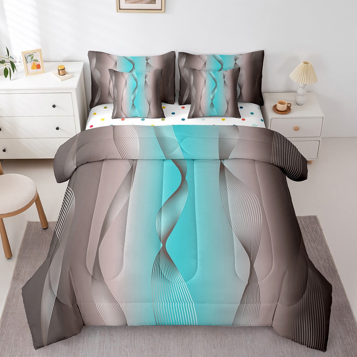 Gradient Terra Brown and Teal Comforter Set 7 Piece Bed in a Bag Twin ...