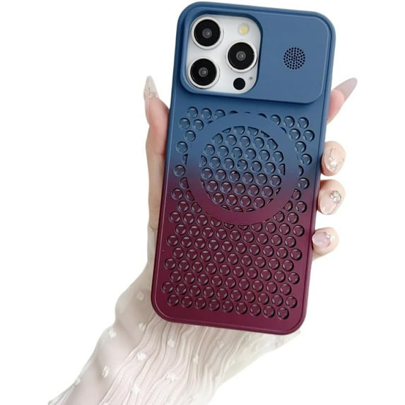 Gradient Two Color Honeycomb Heat Hole Case, Magnetic Suction, Raised Lens Protection, Large Hole Lens, Drop Proof, for iPhone 15 14 13 12 11 Pro Max Plus Phone Case (P1,iPhone 12 Pro Max)