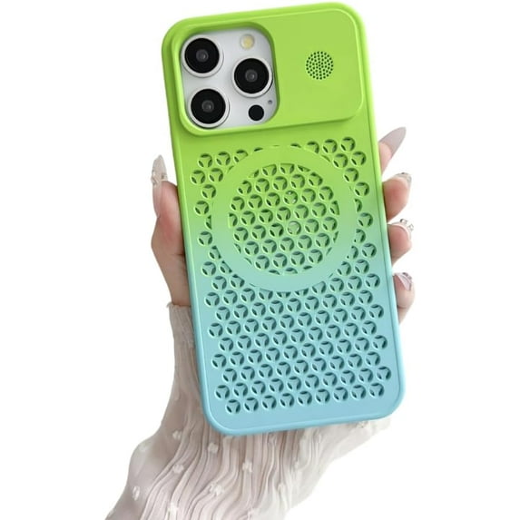 Gradient Two Color Honeycomb Heat Hole Case, Magnetic Suction, Raised Lens Protection, Large Hole Lens, Drop Proof, for iPhone 15 14 13 12 11 Pro Max Plus Phone Case (P3,iPhone 12 Pro)