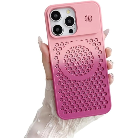 Gradient Two Color Honeycomb Heat Hole Case, Magnetic Suction, Raised Lens Protection, Large Hole Lens, Drop Proof, for iPhone 15 14 13 12 11 Pro Max Plus Phone Case (P4,iPhone 15 Plus)