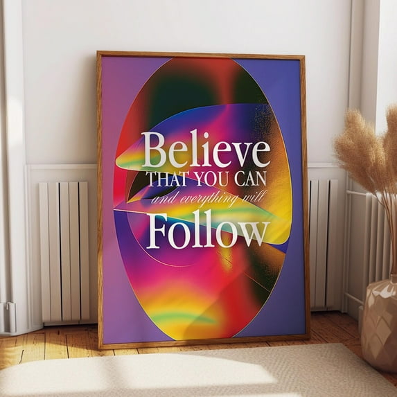Gradient Typography Print – Believe You Can Motivational Art Poster – Abstract Inspirational Wall Art Wall Art, Modern Wall Decor, 8x12 UNFRAMED