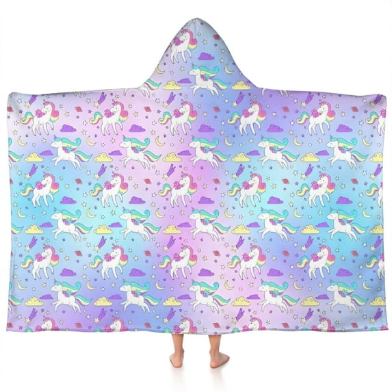 Gradient Unicorn Pattern Hooded Bath Towel,60"x35" for Ages 3 To 12 Kids, Quick Dry Lightweight Soft Microfiber Hood Beach Towel Cover Up for Kids