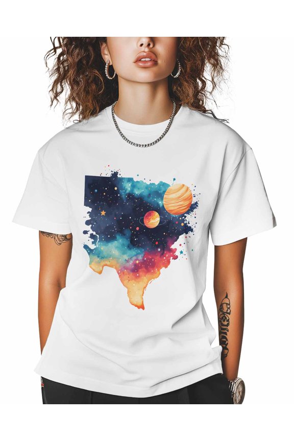 Gradient Universe T Shirts for Women Short Sleeve Cotton Crewneck T-Shirt Space Planets Stars Tee Tops Casual Basic T-Shirts, XS-5XL White 3XL