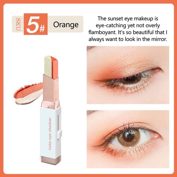 Gradient Velvet Eye Shadow Stick E, Two-Tone Blendable Crayon for Quick Makeup, Smudge-Proof Cream Eyeshadow Pencil with Sharpener Cap