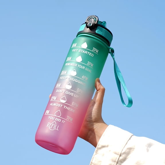 Gradient Water Bottle, 1L Large Capacity Space Cup with Straw and Handle, Outdoor Sports Hydration Flask, 32oz Reusable Drink Container