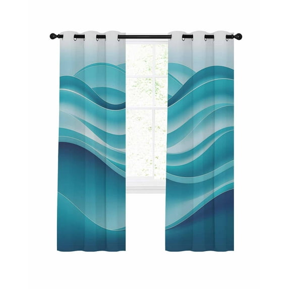 Gradient Water Ripple Blackout Curtains 63 Inches Length, Sky Blue Geometric Abstract Modern Window Treatment Thermal Insulated Drapes for Bedroom Living Room 2 Panels 84x63 Inches
