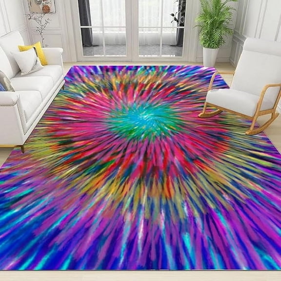 Gradient Watercolor Tie Dye Art Area Rug, Purple Red Abstract Texture Indoor Non-Slip Kids Rugs, Machine Washable Breathable Carpet For Living Room Bedroom Dining Room Office 4 x 5ft