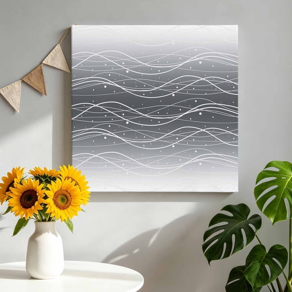 Gradient White Black Canvas Wall Art, Wave Line Dots Modern Abstract Simple Framed Canvas Wall Decor Picture Print Artwork Decorations for Living Room Office Ready to Hang 8" x 8"