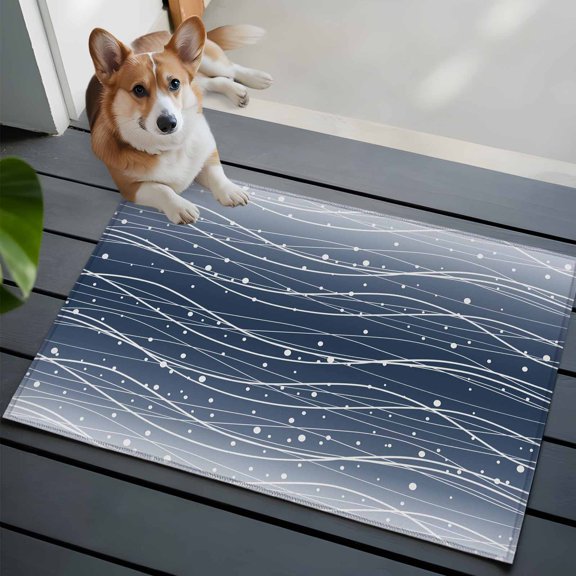 Gradient White Blue Front Door Rugs 2x3 ft Wave Line Dots Modern Abstract Simple Small Rug for Entryway Non Slip Washable Bathroom Door Mat Absorbent Floor Mat for Indoor Entrance