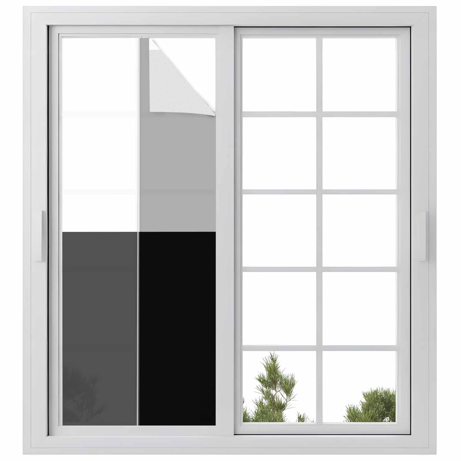 Gradient White Window Privacy Film, Gray Black Color Block Simple Abstract Modern Frosted Glass Window Clings Static Cling UV Heat Blocking Reusable Door Sticker for Bathroom 23.6 x 59 Inch
