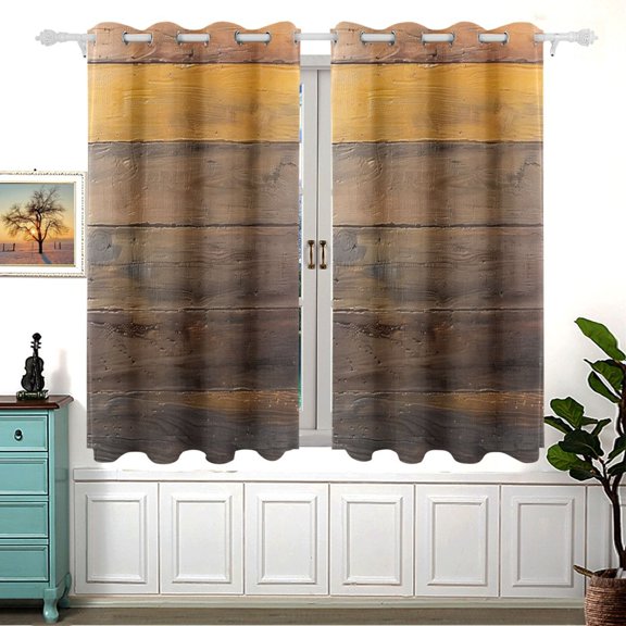 Gradient Wood Color Black Out Curtains Aesthetic for Bedroom Living Room Sliding Glass Doors Kitchen Windows 2 panels set