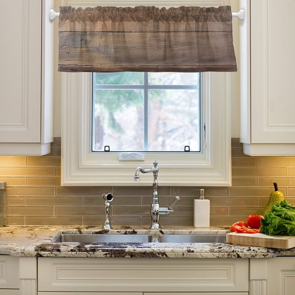 Gradient Wood Color Curtain Valances Farmhouse Design Window Treatment Decor Blackout Rod Pocket for Windows Living Room Kitchen 54" x 18"