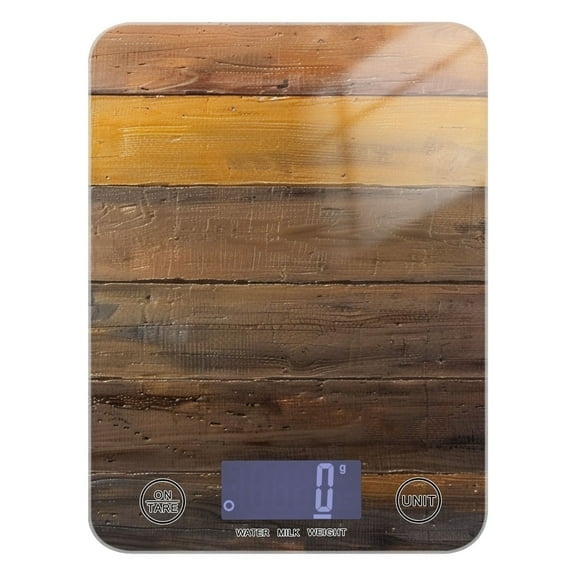 Gradient Wood Color Food Scale Digital Kitchen Scale Waterproof Tempered Glass Tare Function 11 lb for Baking Cooking Meal Prep