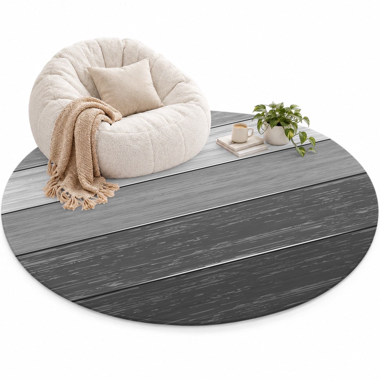 Gradient Wood Plank Area Rug 5', Countryside Ombre Gray Stripes Dark ...