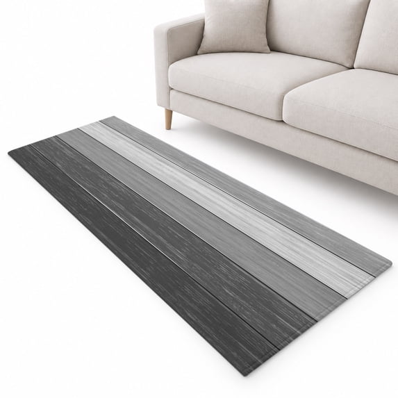 Gradient Wood Plank Runner Rug 2.6'x8', Countryside Ombre Gray Stripes ...
