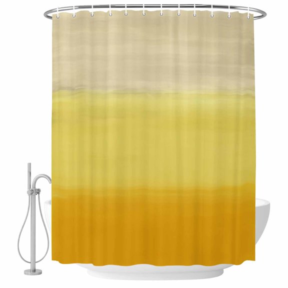 Gradient Yellow Bathroom Shower Curtains with Hooks, Abstract Yellow Beige Gradient Water Ripples Waterproof Fabric Washable Shower Curtain for Home Hotel Bathtub Decor 60x72 Inch