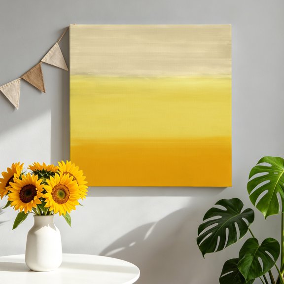 Gradient Yellow Canvas Wall Art, Abstract Yellow Beige Gradient Water Ripples Framed Canvas Wall Decor Picture Print Artwork Decorations for Living Room Office Ready to Hang 8" x 8"