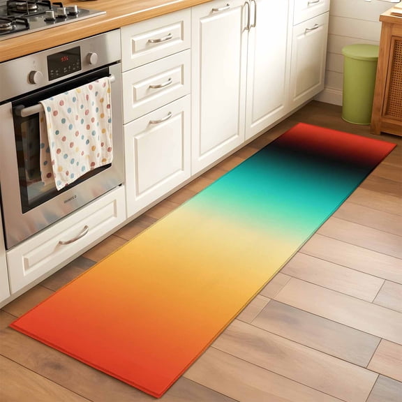 Gradient Yellow Green Runner Rugs 2x6 ft Modern Abstract Minimalist Orange Red Ocean Beach Washable Hallway Rugs Non-Slip Floor Mats Absorbent Carpet Bedside Runners for Bedroom Kitchen Laundry