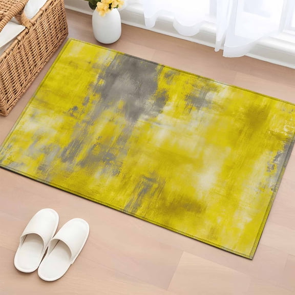 Gradient Yellow Grey Entryway Rug 2'x3' Abstract Vintage Yellow Grey Oil Painting Small Area Rug Non-Slip Front Door Mat Washable Floor Carpet for Indoor Entrance Kitchen Bathroom