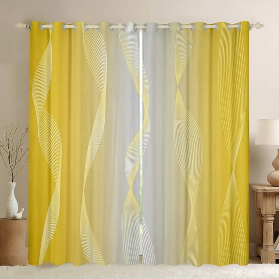 Gradient Yellow and Greyish White Blackout Curtains Ombre 2 Panels 38"Wx45"L Curtains & Drapes,Trippy Spiral Silver Wave Line Curtains,Abstract Art Room Decor Aesthetic