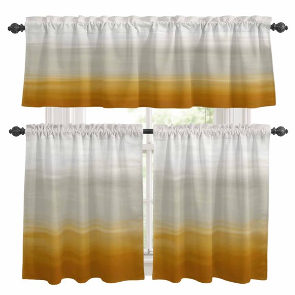 Gradient Yellow Kitchen Curtains Valances and Tiers Set of 3 Abstract Yellow Grey White Red Gradient Water Ripples Tier Curtains and Valance with Rod Pocket for Small Windows, 27.5"x24"