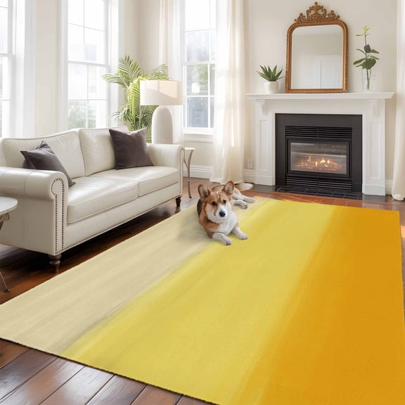 Gradient Yellow Large Area Rugs 6x9 ft Abstract Yellow Beige Gradient Water Ripples Washable Rug Non Slip Indoor Carpet Absorbent Floor Mat for Living Room Bedroom Dining Room