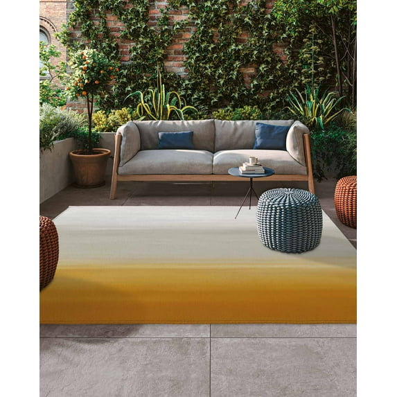 Gradient Yellow Outdoor Rug, Abstract Yellow Grey White Red Gradient ...
