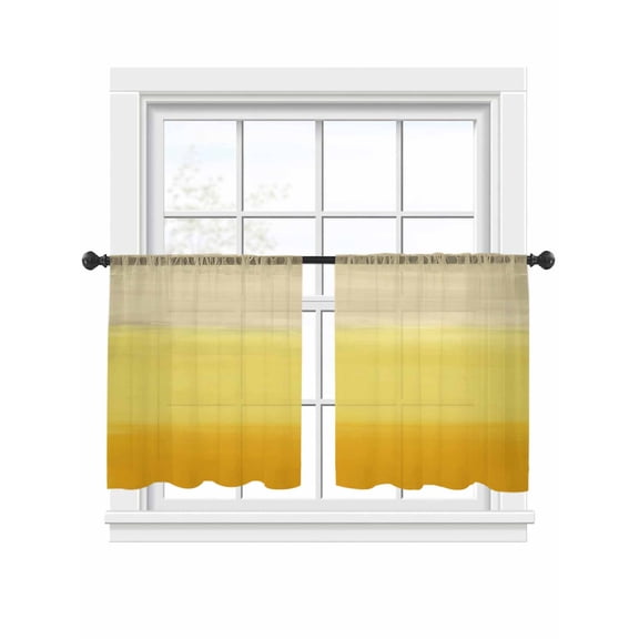 Gradient Yellow Sheer Curtains 2 Panels Set Abstract Yellow Beige Gradient Water Ripples Sheer Window Curtains Light Filtering Rod Pocket Voile Drapes for Bedroom Living Room 52"x54"
