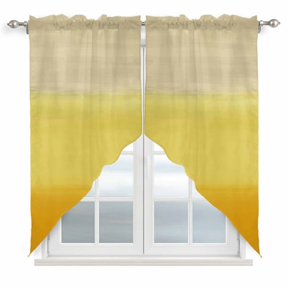 Gradient Yellow Swag Valances for Windows 2 Pack Abstract Yellow Beige Gradient Water Ripples Swag Kitchen Curtains 63 Inches Long Rod Pocket Short Window Treatment for Kitchen Bathroom 36"x63"