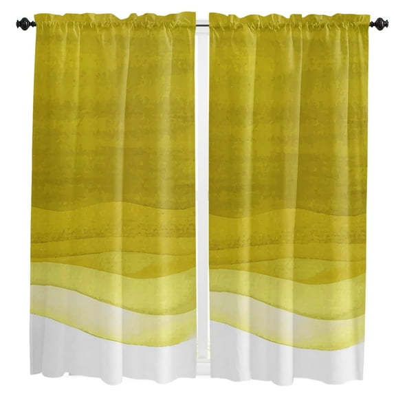 Gradient Yellow Watercolor Small Curtain Rod Pocket Short Curtains Half Drapes Partition Cabinet Door Window Curtains Home Decor