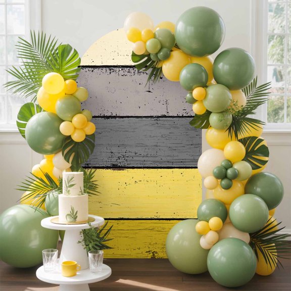 Gradient Yellow Wood Grain Arch Backdrop Cover Spandex Fitted Arch Cover 4FT,Arches Backdrop Stand Covers for Wedding Birthday Party Ceremony Banquet Decoration Vintage Farmhouse Wooden