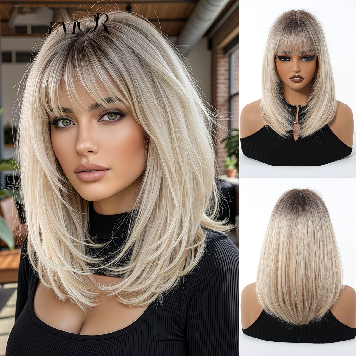 Gradient blonde European and American style wig for women with bangs and gradient gray short hair Bobo chemical fiber full headgear Wig, fashionable and natural style