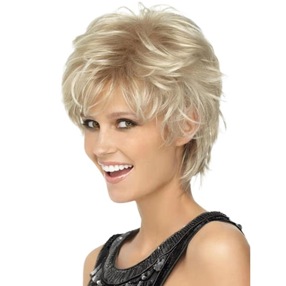Gradient blonde short hair women's wig with side bangs and straight hair style