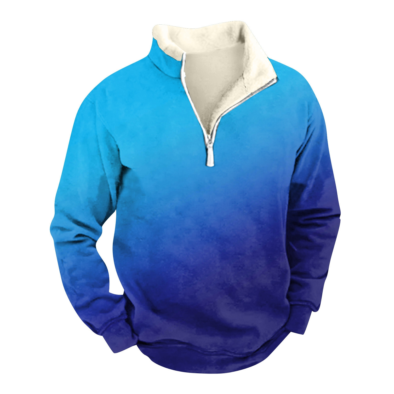 Gradient plush collar men's zipper sports spring and autumn stand ...