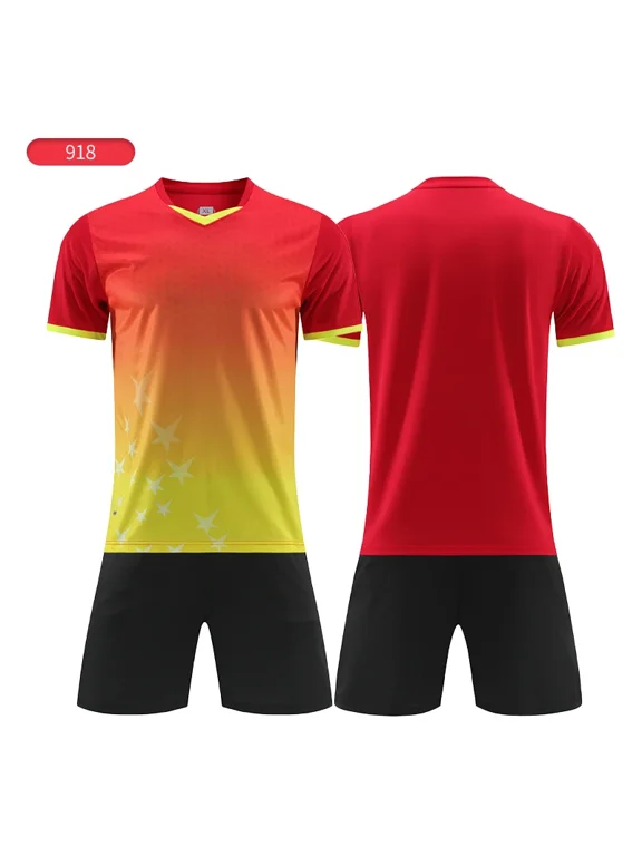 Gradient short sleeved football jersey set for men's and children's matches, training team uniforms, adult football jerseys, JLS98