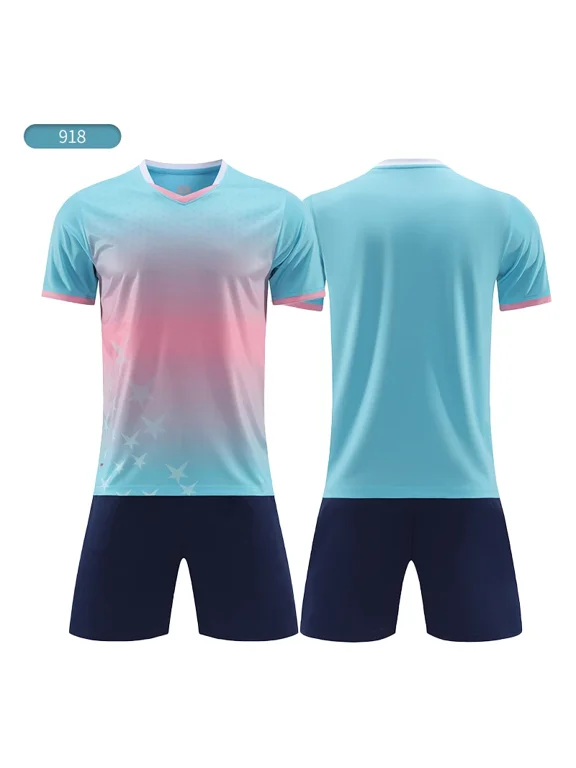 Gradient short sleeved football jersey set for men's and children's matches, training team uniforms, adult football jerseys, JLS98