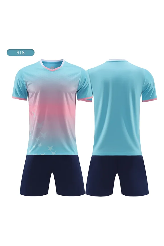Gradient short sleeved football jersey set for men's and children's matches, training team uniforms, adult football jerseys, JLS98