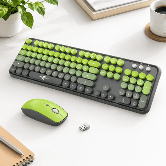 GradientMatchaGreen Wireless 104 Key Full-Sized and Mouse Set for Windows PC Laptop Desktop