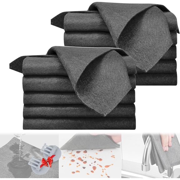 Gradientiscolor Thickened Magic Cleaning Cloth, Thickened Magic Cleaning Cloth, Microfiber Magic Streak Free Cleaning Cloth, Multipurpose Cleaning Towel, for Window, Mirror, Car (Black,10PCS)