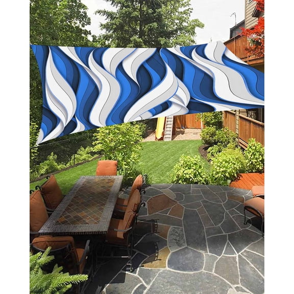 Gradients Blue White Waves Sun Shade Sail 14'X18' Modern Abstract Art Twists Lines Striped UV Block Outdoor Sail Shades Breathable Waterproof Rectangular Sunshade for Patio Garden Pool Pergola Porch